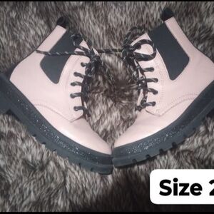 Pink Lace-Up Ankle Boots